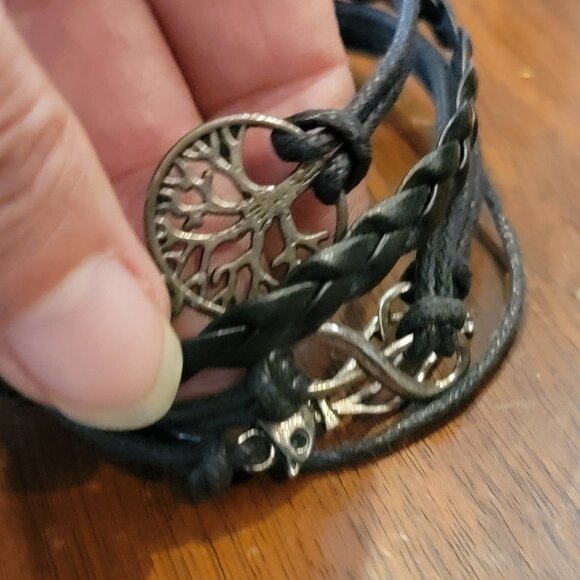 Braided Multistrand Bracelet With A Cat, Tree Of Life And Infinity Links - Picture 7 of 8